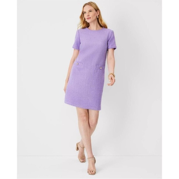 Ann Taylor Dresses & Skirts - ANN TAYLOR Tweed Button Pocket Shift Dress Career Spring Lily Lavender Sz 16